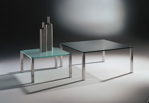 Tavolino basso contemporaneo - QUADRO - Dreieck GmbH - in vetro / in acciaio inossidabile lucido / in vetro fumè