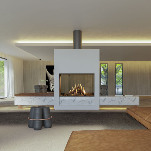 Camino a gas - KALFIRE GP110/79T - Kalfire Fireplaces - a pavimento / ad isola / a doppia faccia
