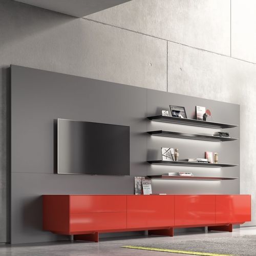 Parete attrezzata TV contemporaneo - SOMA - Kettnaker GmbH & Co. KG Möbel-Manufaktur - in legno laccato / in alluminio / con ripiani