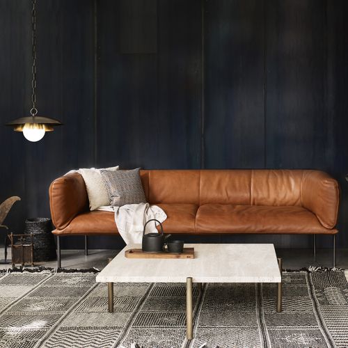 Divano contemporaneo - RONDO - Molinari Design Srl. - in pelle / con braccioli / marrone