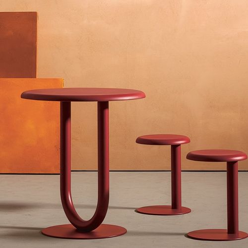 Tavolo alto contemporaneo - STRONG - DESALTO spa - in lamiera / in marmo / con supporto in acciaio