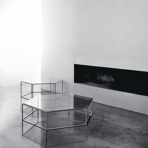 Tavolino basso contemporaneo - HEXAGON - DESALTO spa - in vetro / in lamiera / con supporto in acciaio