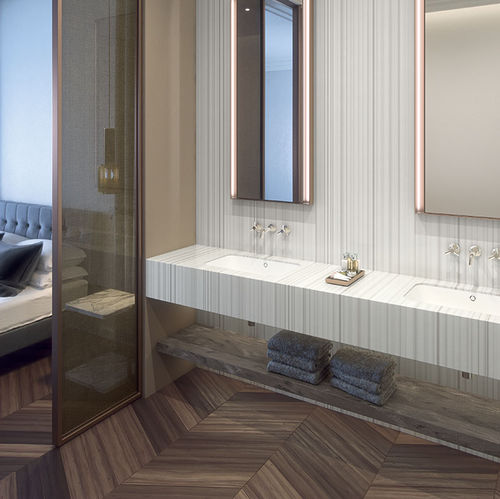 Piano lavabo doppio - Silver Linear - CORIAN - in Corian® / su misura / ad uso professionale