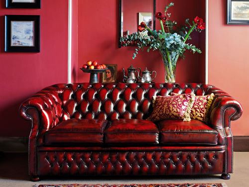 Divano chesterfield - GRAHAM - Fleming & Howland - in pelle / rosso / 3 posti
