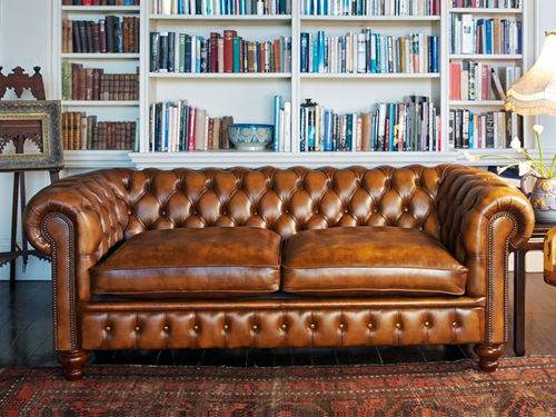 Divano chesterfield - CROMWELL - Fleming & Howland - in lana / in pelle / marrone