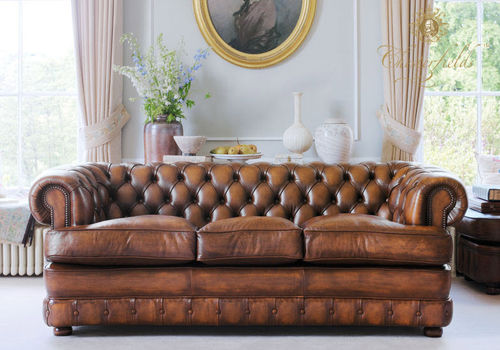 Divano chesterfield - EDWARD - Fleming & Howland - in pelle / marrone / 3 posti