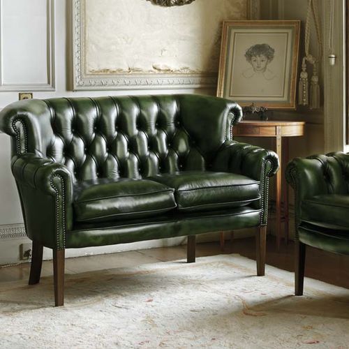 Divano chesterfield - ALFRED - Fleming & Howland - in pelle / verde / 2 posti