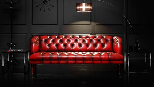 Divano chesterfield - PARLIAMENT - Fleming & Howland - in pelle / rosso / 3 posti