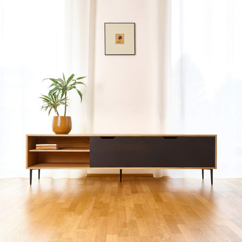 Mobile porta TV contemporaneo - TV-stand NOBLE - Radis Furniture - lowboard / con ripiani / in rovere
