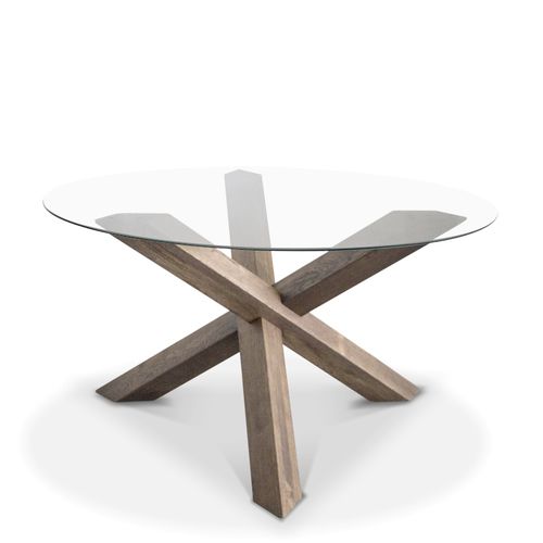Tavolo contemporaneo - RIO - Ecomatrix SRL - in vetro temprato / con supporto in quercia / rotondo