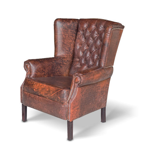 Poltrona classica - HUBERTUS - Ecomatrix SRL - in pelle / a orecchioni / grigia