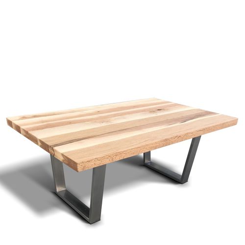 Tavolino basso contemporaneo - SLIM - Ecomatrix SRL - in rovere / con supporto in acciaio inossidabile / rettangolare