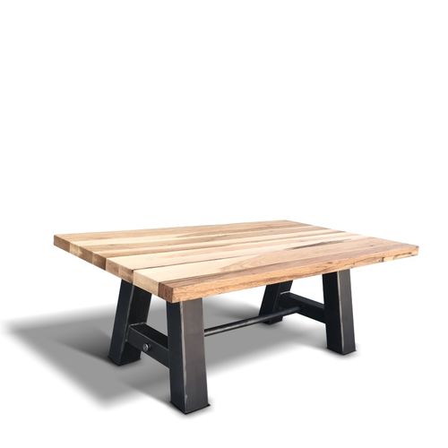 Tavolino basso in stile industriale - BLOCK - Ecomatrix SRL - in rovere / con supporto in acciaio verniciato / rettangolare