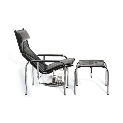 Poltrona contemporanea - Eichenberger - STRÄSSLE Switzerland AG - in pelle / in cromo / con poggiapiedi