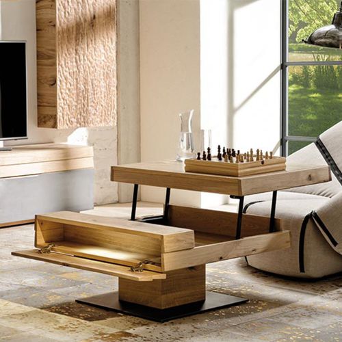 Tavolino basso contemporaneo - V-Organo - Voglauer Möbelwerk Gschwandtner & Zwilling GmbH & Co. KG - in rovere / con supporto in ferro / quadrato