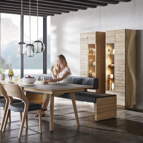 Divanetto imbottito contemporaneo - V-Montana - Voglauer Möbelwerk Gschwandtner & Zwilling GmbH & Co. KG - in tessuto / in pelle / con supporto in quercia