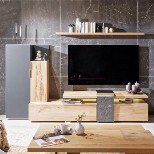 Parete attrezzata TV contemporaneo - V-Alpin - Voglauer Möbelwerk Gschwandtner & Zwilling GmbH & Co. KG - in rovere / in vetro / in pietra