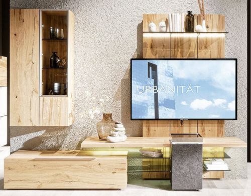 Parete attrezzata TV contemporaneo - V-Alpin - Voglauer Möbelwerk Gschwandtner & Zwilling GmbH & Co. KG - in rovere / in vetro / in pietra