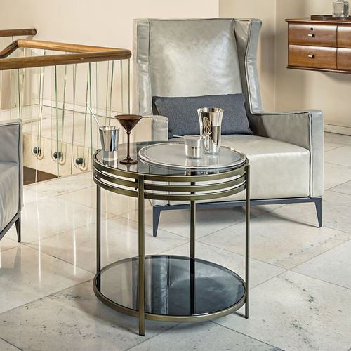 Tavolo d'appoggio contemporaneo - ULA - arketipo - in vetro fumè / in metallo / rotondo