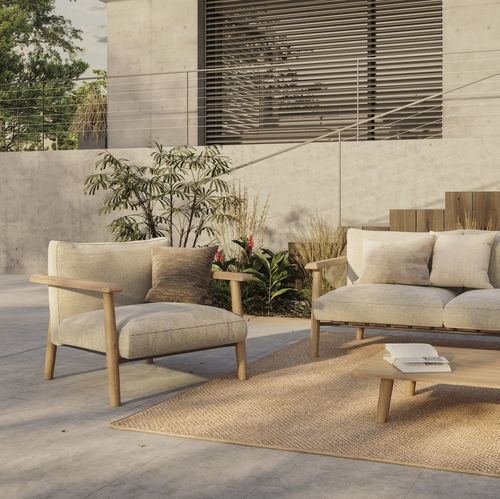 Poltrona contemporanea - MAMBO - Royal Botania - in tessuto / in teak / con cuscino rimovibile