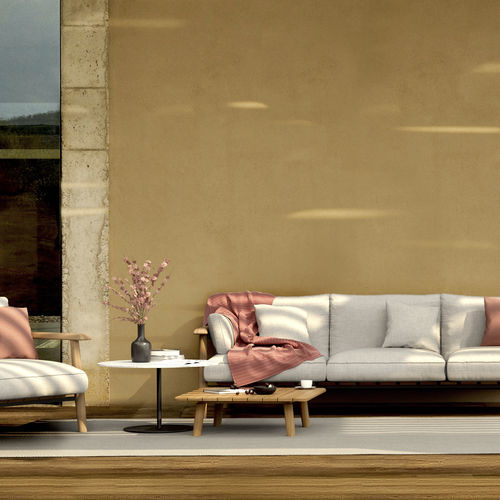 Tavolino basso contemporaneo - MAMBO - Royal Botania - in ceramica / con supporto in teak / quadrato