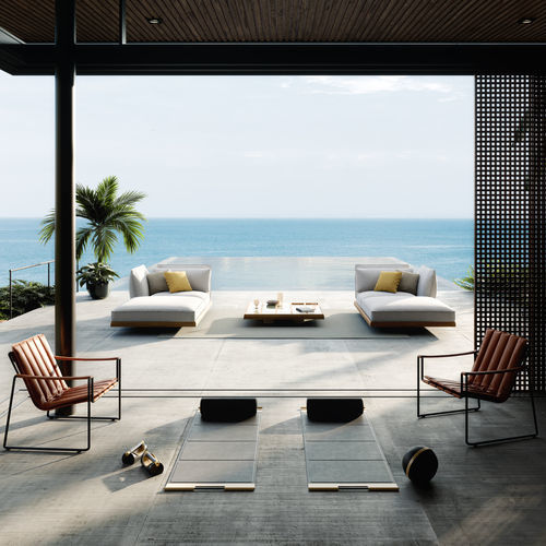 Poltrona design minimalista - STRAPPY - Royal Botania - in ecopelle / in acciaio inossidabile / impilabile