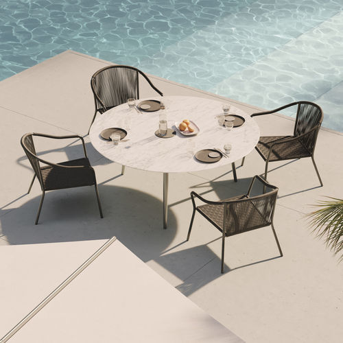 Tavolo da pranzo contemporaneo - STYLETTO - Royal Botania - in teak / in ceramica / con supporto in alluminio