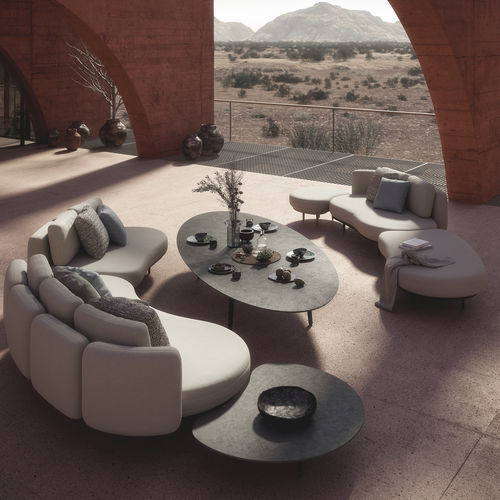 Tavolino basso contemporaneo - STYLETTO - Royal Botania - in ceramica / con supporto in alluminio / ovale