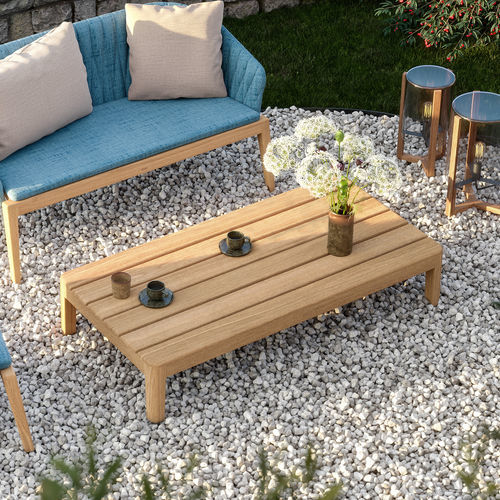 Tavolino basso contemporaneo - CALYPSO - Royal Botania - in teak / con supporto in teak / rettangolare