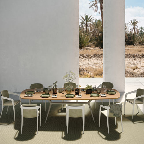 Tavolo da pranzo contemporaneo - EXES - Royal Botania - in teak / in ceramica / con supporto in alluminio