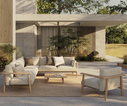 Set lounge da giardino contemporaneo - MAMBO - Royal Botania - in tessuto / in teak / per uso residenziale
