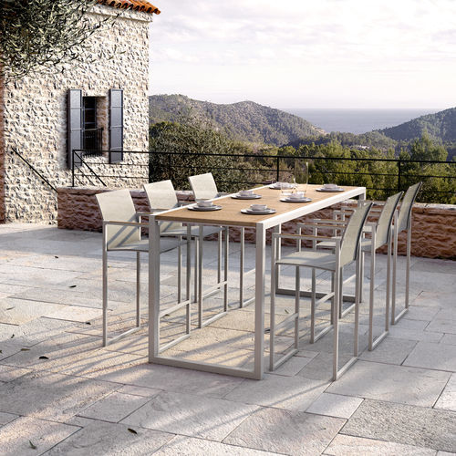 Tavolo alto contemporaneo - NINIX - Royal Botania - in teak / in ceramica / con supporto in acciaio inossidabile