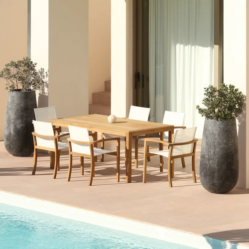 Tavolo da pranzo contemporaneo - XQI - Royal Botania - in teak / con supporto in teak / rettangolare