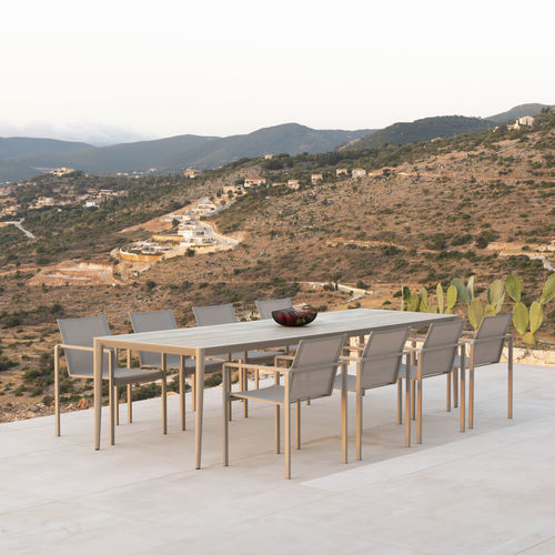 Tavolo da pranzo contemporaneo - U-NITE - Royal Botania - in ceramica / in marmo / con supporto in teak