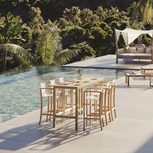 Tavolo alto contemporaneo - XQI - Royal Botania - in teak / con supporto in teak / rettangolare