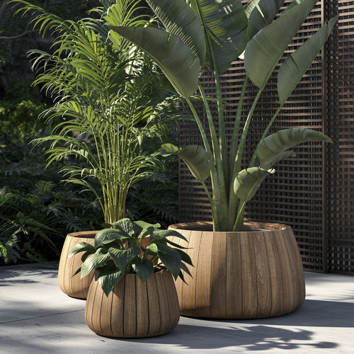 Fioriera da esterno - BARIQ  - Royal Botania - in teak / rotonda / contemporanea