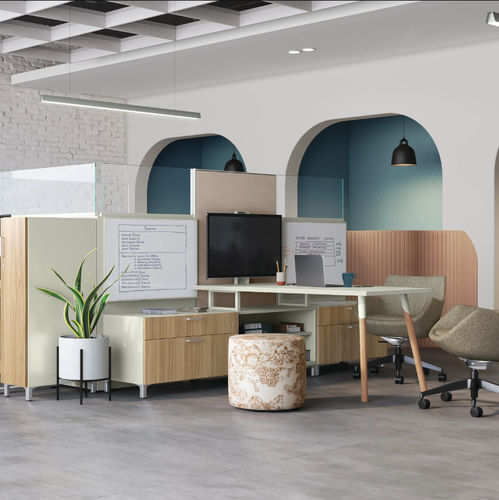 Divisorio per ufficio su scrivania - OPTIMIZE - Allsteel - a pavimento / in tessuto / in vetro