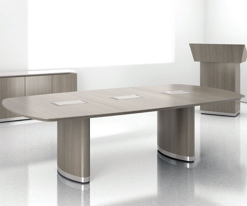 Tavolo da riunione contemporaneo - NUVO - krug - in laminato / in alluminio / in vetro
