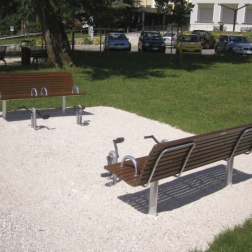 Panca per spazi pubblici contemporanea - STILO FITNESS - GUYON - in legno esotico / in metallo / con schienale