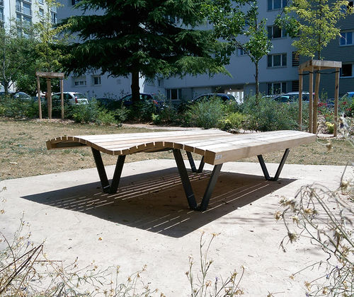 Lettino prendisole contemporaneo - LINEA - GUYON - in legno / in poliestere / in metallo
