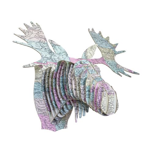 Scultura in cartone - FRED VINTAGE MAP PRINT MOOSE HEAD - cardboard safari - da parete