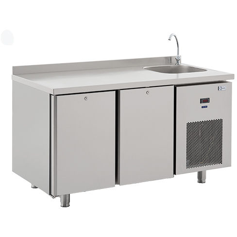 Tavolo di preparazione refrigerato - CHMG Series - Kristal Endustriyel A.S. - in acciaio inossidabile / con contenitore / con lavandino
