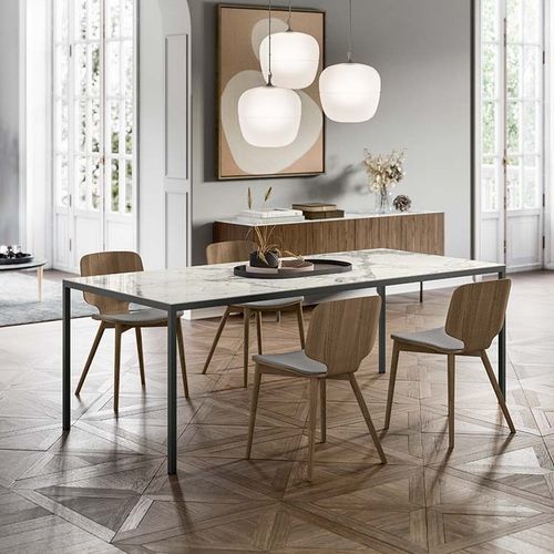 Tavolo da lavoro contemporaneo - SIX - Quadrifoglio Sistemi d'Arredo - in metallo / in gres porcellanato / con supporto in metallo
