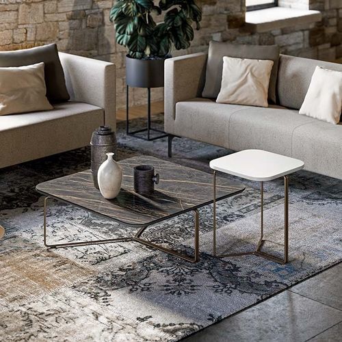 Tavolo d'appoggio contemporaneo - MONTREAL - Quadrifoglio Sistemi d'Arredo - in gres porcellanato / in melaminico / con supporto in metallo