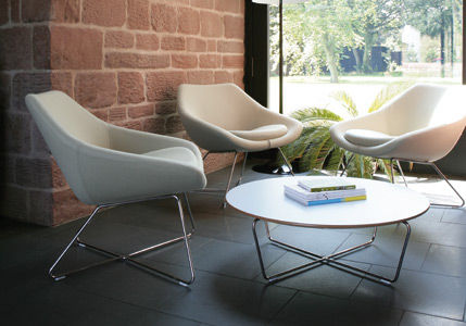 Tavolino basso contemporaneo - CONIC - allermuir - in MDF / in laminato / in metallo cromato