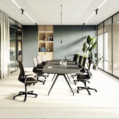 Tavolo da conferenza contemporaneo - 636 VERSA - Wilkhahn - in legno / con supporto in alluminio / rettangolare