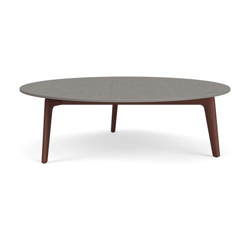 Tavolino basso contemporaneo - H 45” - BROWN JORDAN - in ceramica / con supporto in alluminio / rotondo