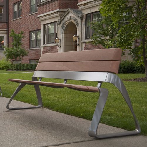 Panca per spazi pubblici contemporanea - REST - landscapeforms - in legno / in metallo / con schienale