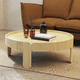 tavolino basso contemporaneo / in frassino / con supporto in legno / rotondo
