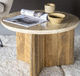 tavolino basso contemporaneo / in travertino / con supporto in legno / rotondo